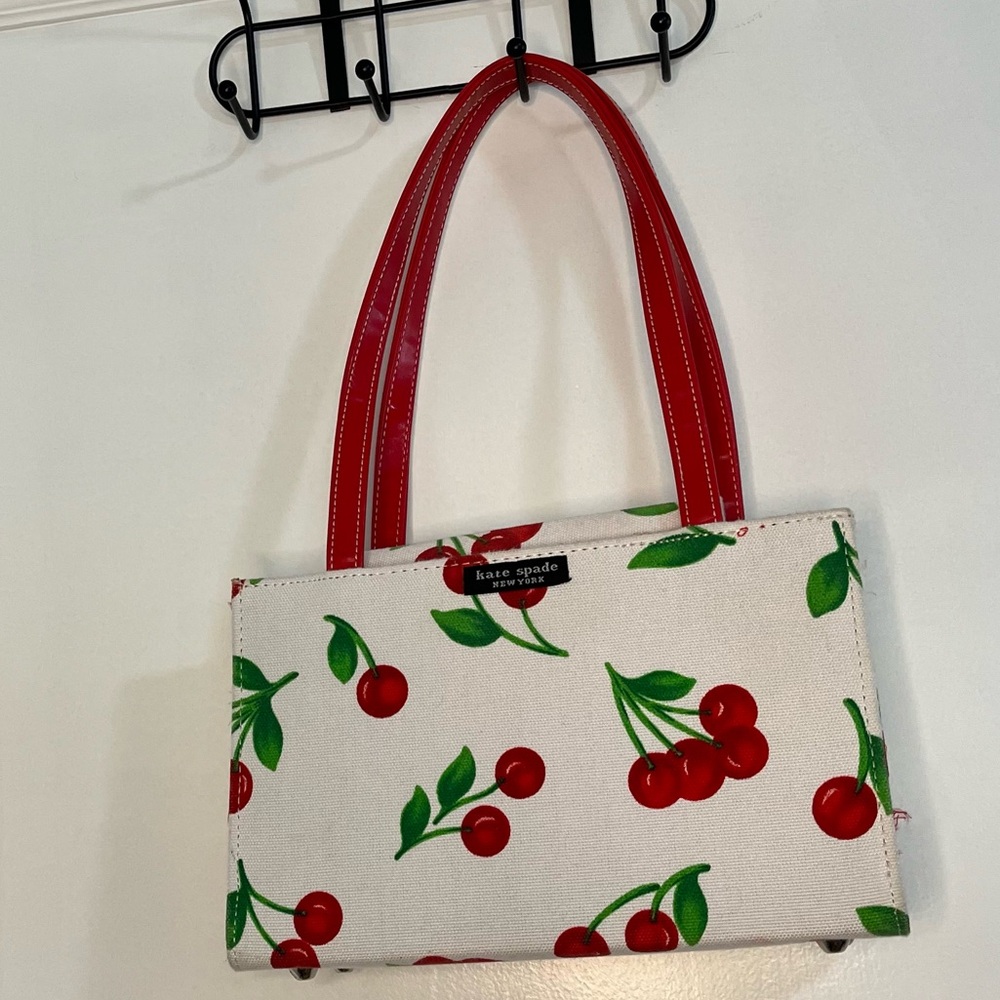 Vintage Y2K Kate Spade Canvas Cherry Print Shoulder Bag - Picture 2 of 16
